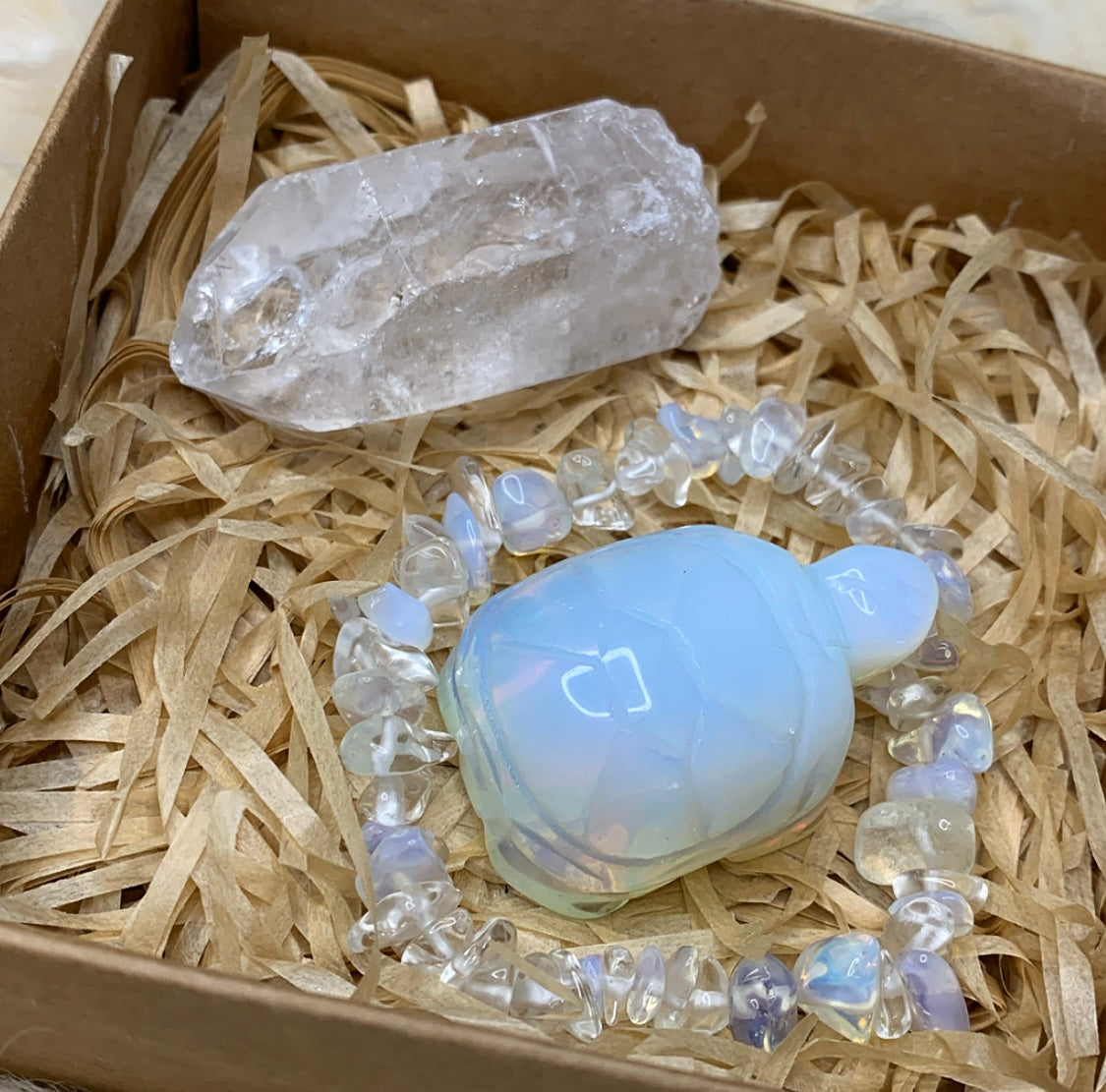 Raw Clear Quartz Opalite Crystal Gift Set