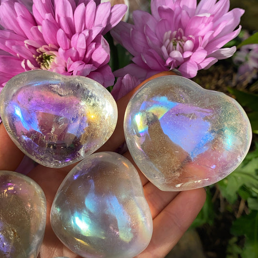 Aura Clear Quartz Hearts