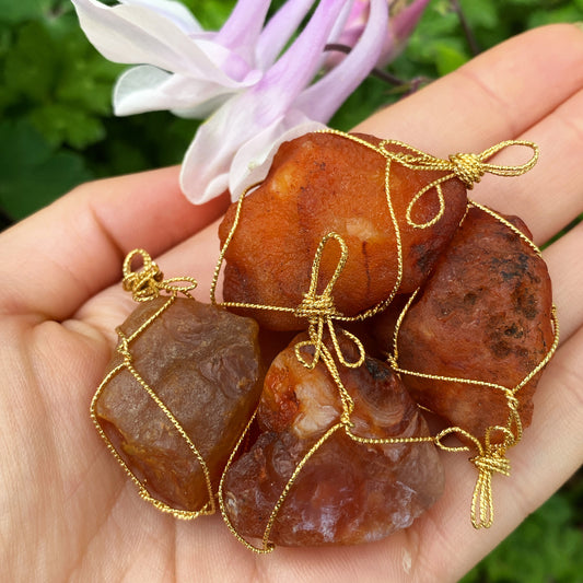 Carnelian Wire Wrapped Crystal Pendant
