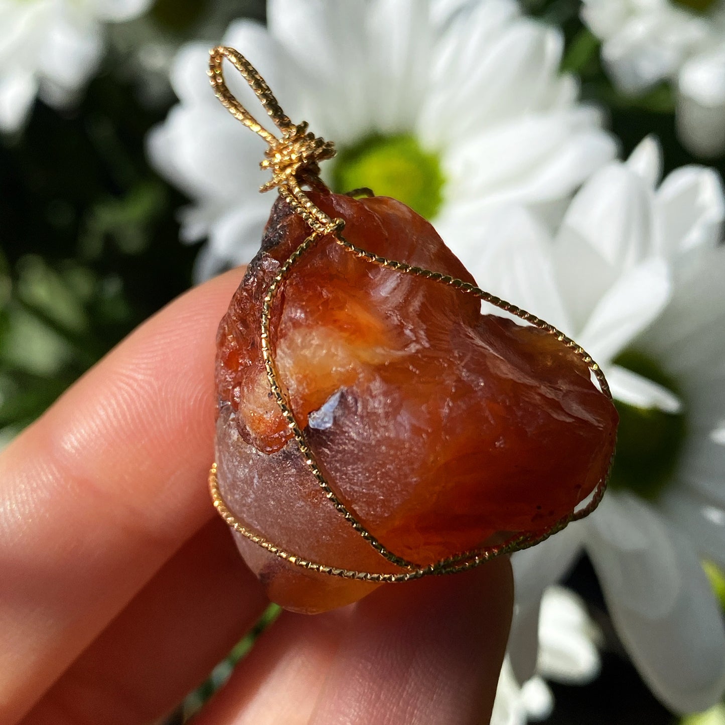 Carnelian Wire Wrapped Crystal Pendant