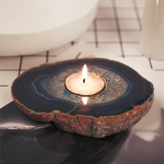 Blue Agate Slice Candle Holder