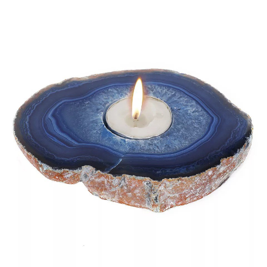 Blue Agate Slice Candle Holder