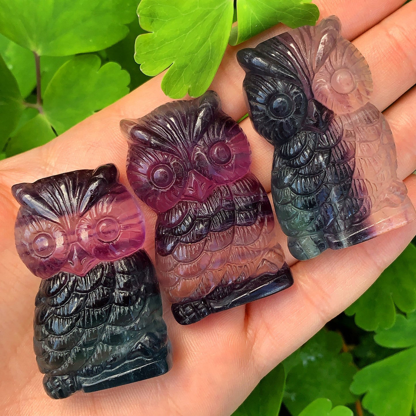 Hand Carved Rainbow Fluorite Owl