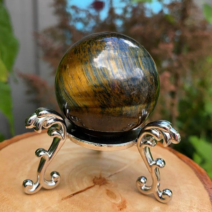 Tiger Eye Crystal Sphere with Pedestal