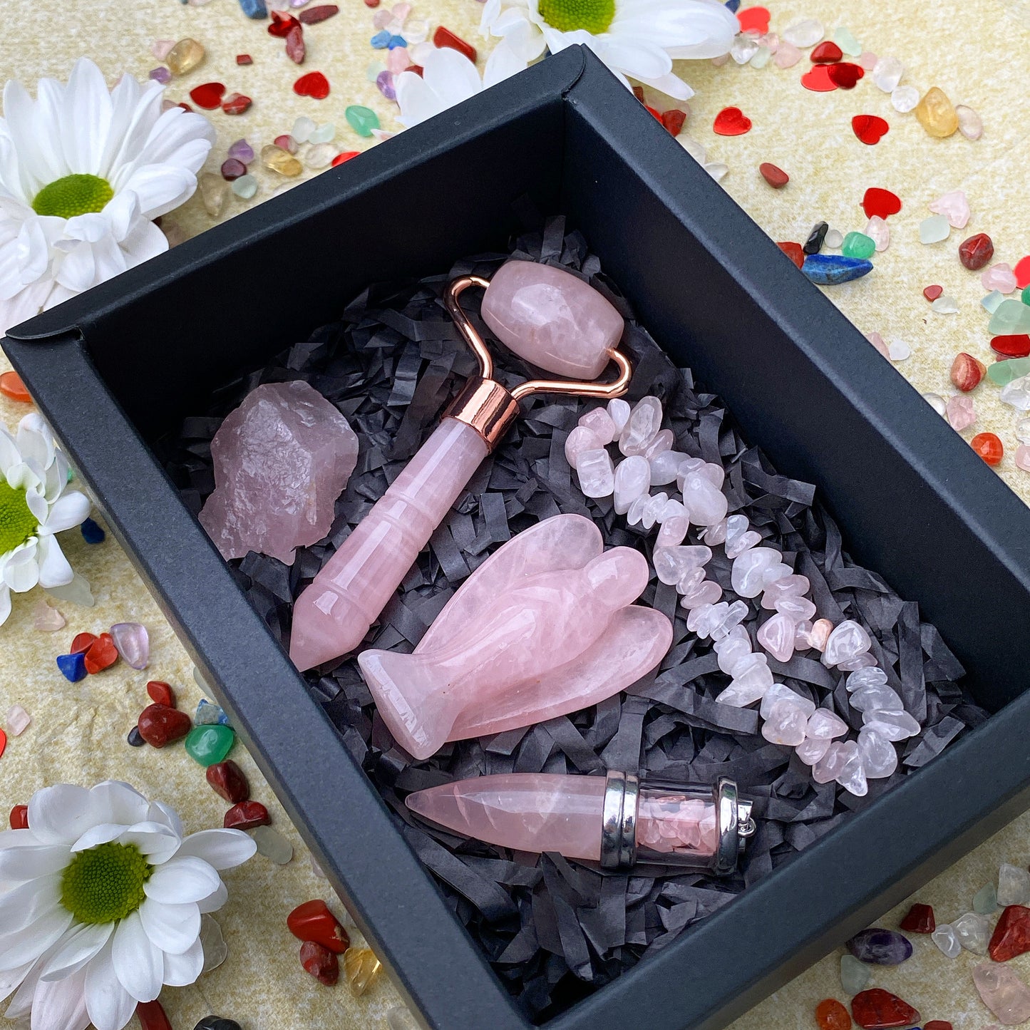 Pink Rose Quartz Crystal Gift Box