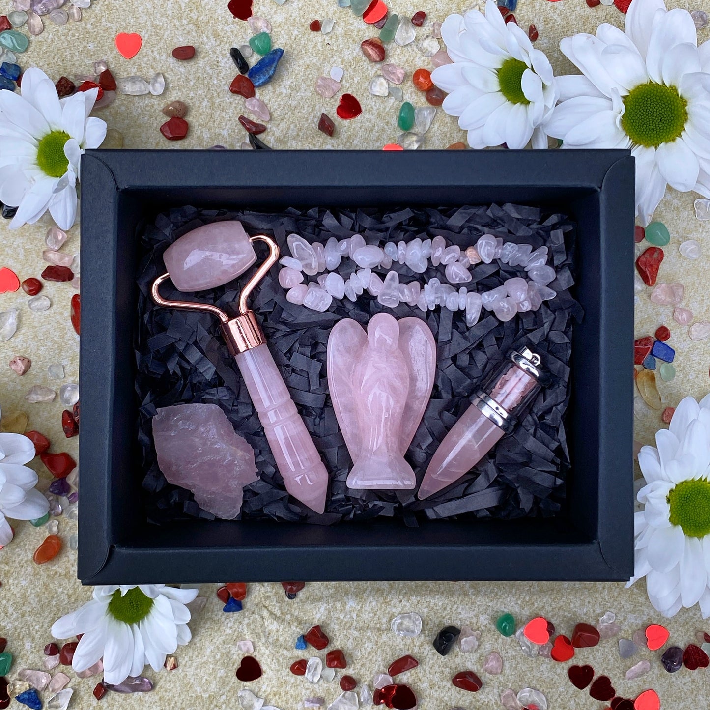 Pink Rose Quartz Crystal Gift Box