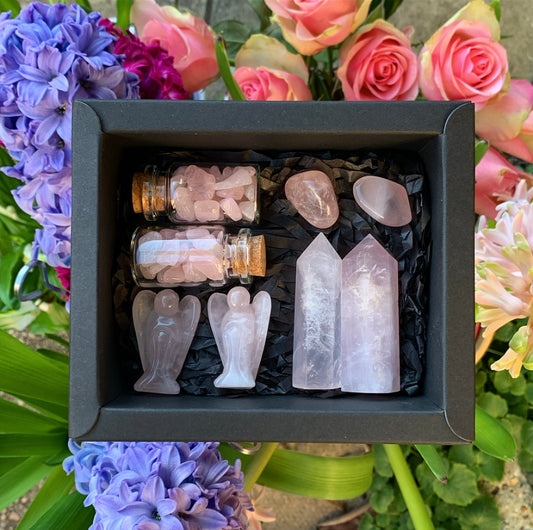 Rose Quartz Crystal Matching Box Set